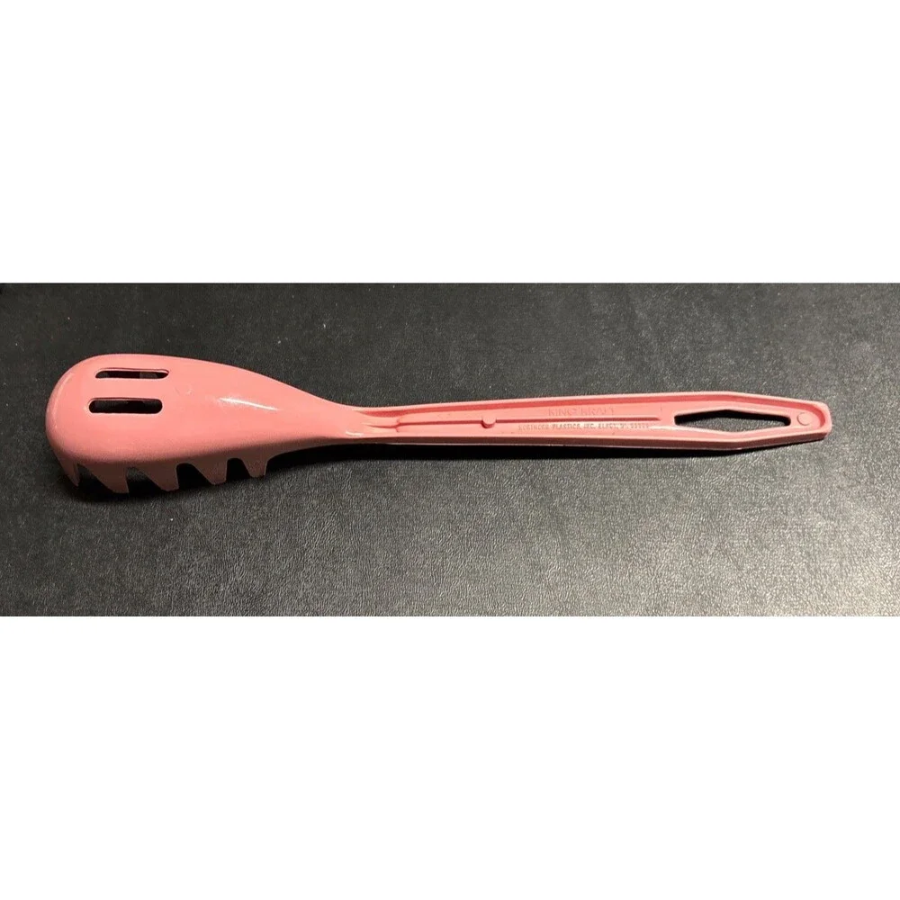 Vintage King Kraft Spaghetti Pasta Fork Slotted Spoon Pink EUC